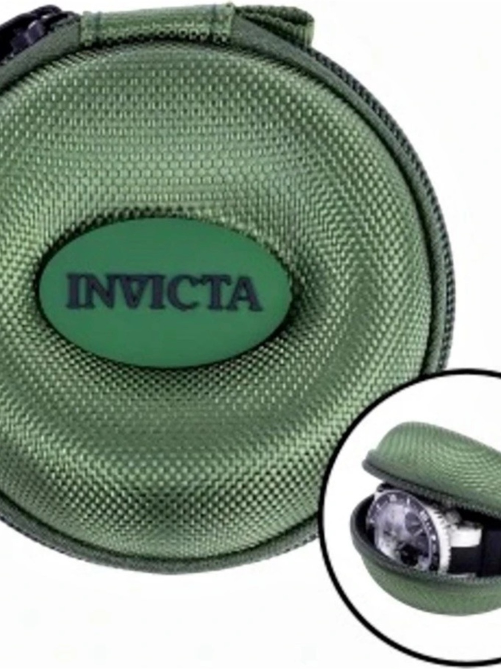 the Invicta Single Watch Travel Case with Zipper (Model: IPM247-GRN) in green